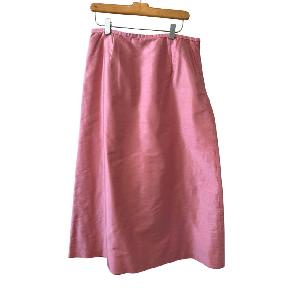 Ann Taylor Dupioni Silk Tea Length Skirt Bubblegum Pink 10